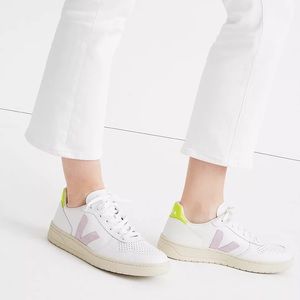 Madewell x Veja leather and suede v-10 sneakers in pastel neon